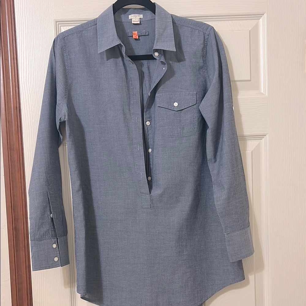 J. Crew Women Chambray Popover Tunic Dress 1/2 Button Long Sleeve
